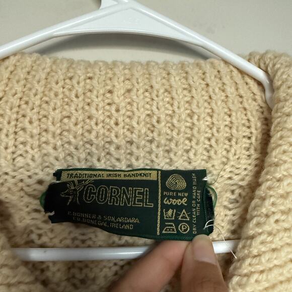 Irish Fisherman Vintage Handknit Cardigan Sweater Small Cable Knit 90s Cabin - Picture 5 of 7